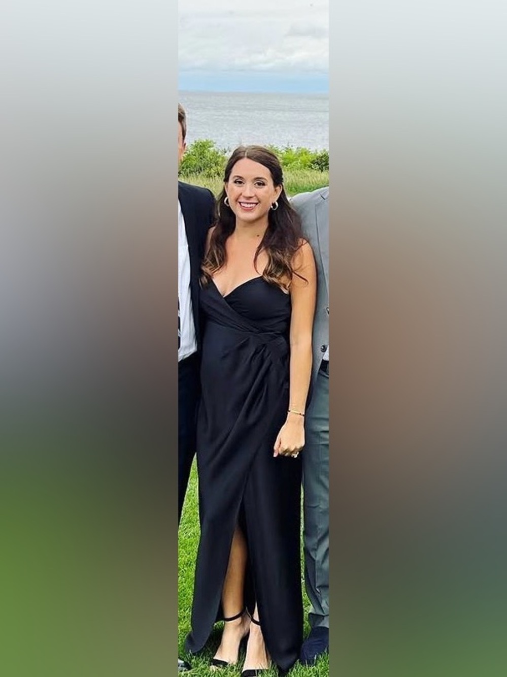 BHLDN FREYA SATIN CHARMEUSE DRESS Black Wrap-Front Gown